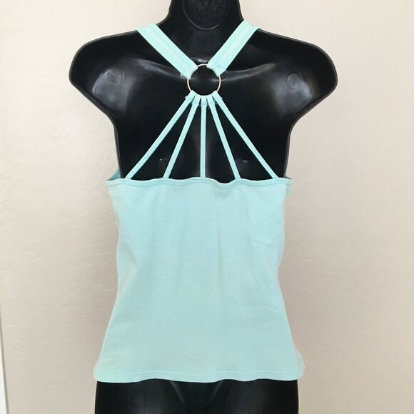 Aqua Blue Strappy Back Scoop Neck Stretch Tank Top S Small - Picture 1 of 8